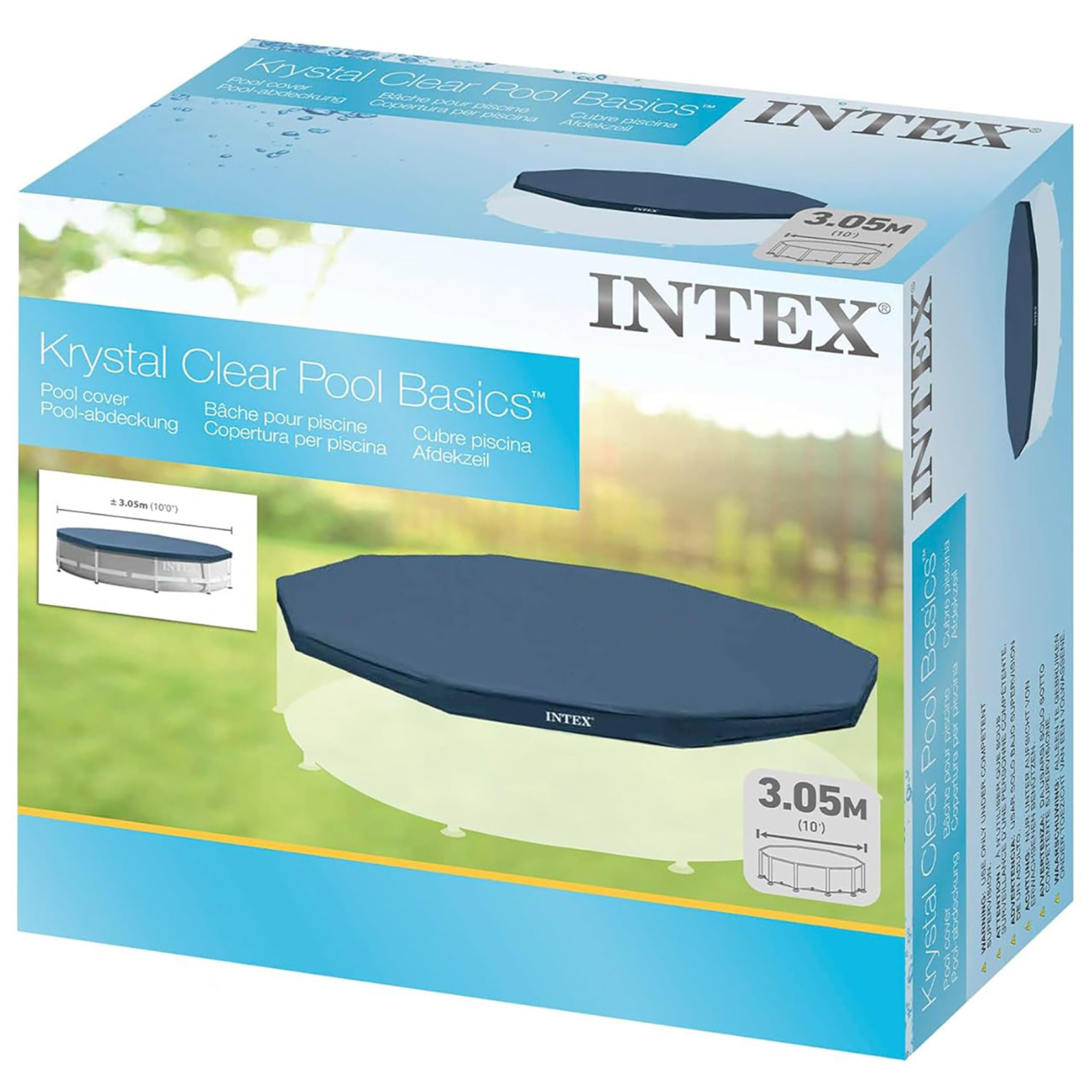 Intex Metal Frame Debris Pool Cover, 10ft Round Blue Above Ground Swimming Pool Accessory, 10" Overhang, Rope Tie, Drain Holes